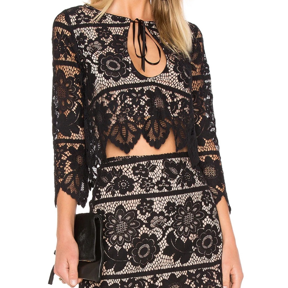 For Love & Lemons Gianna Floral Lace Crop Top